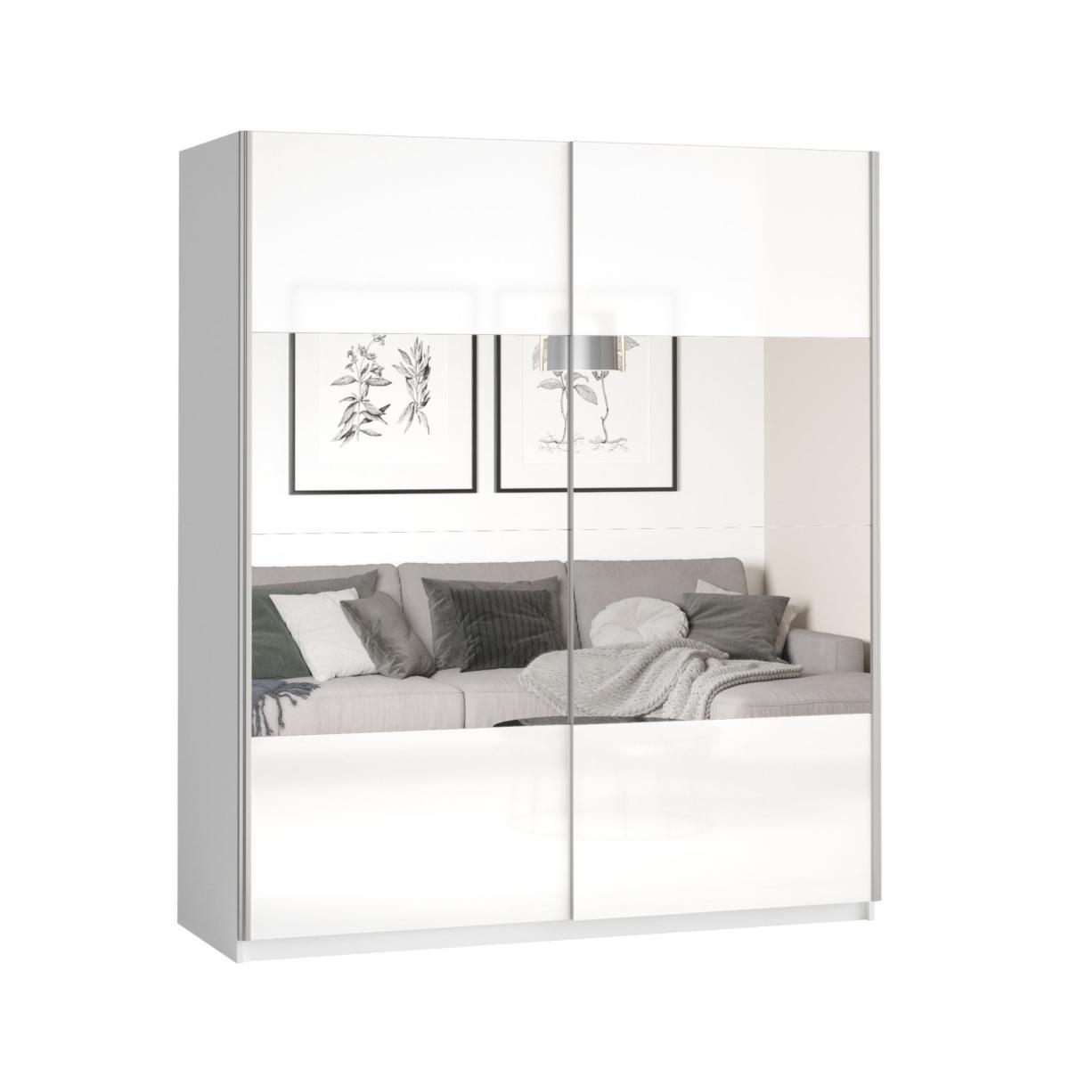 Lincoln 180cm Sliding Gloss Mirrored Wardrobe White – image 3