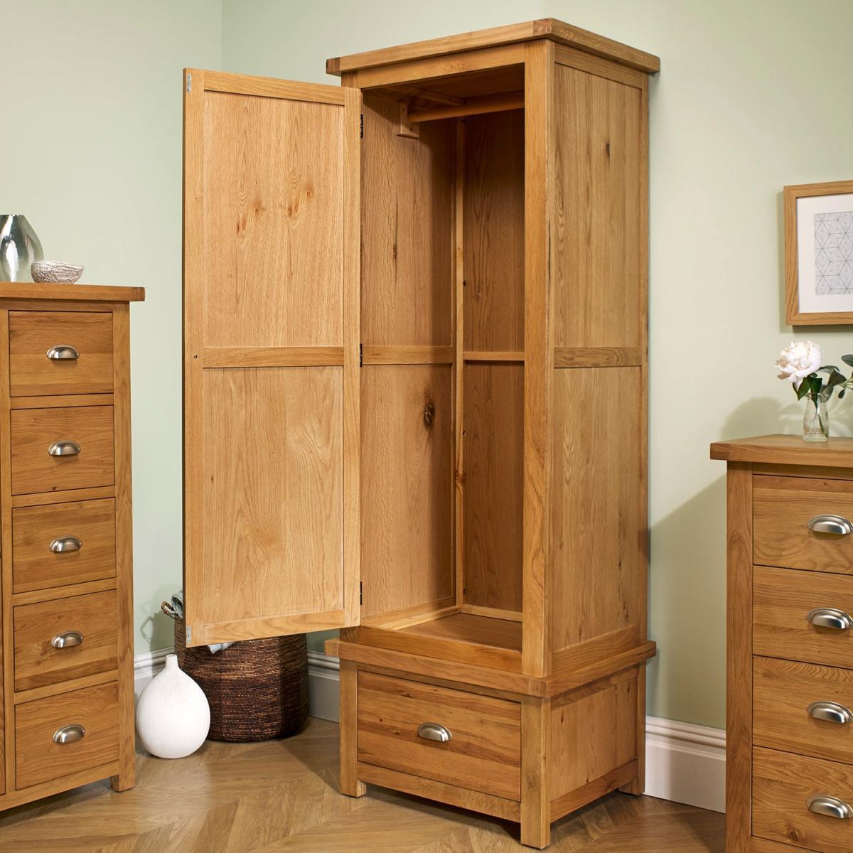 Woburn Oak 1 Door 1 Drawer Wardrobe Brown – image 3