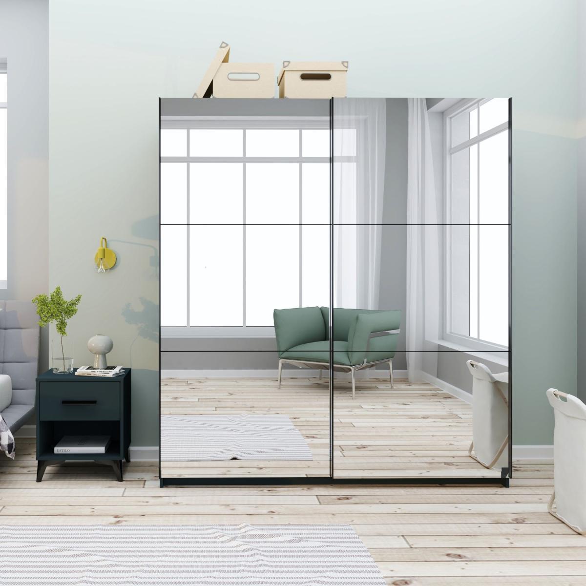 Norland Anthracite 2 Door Sliding Full Mirrored Wardrobe Dark Grey – image 1