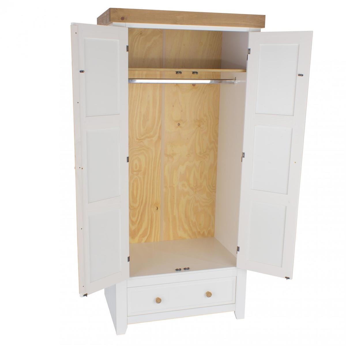 Quitman Capri 2 Door 1 Drawer Wardrobe White – image 3