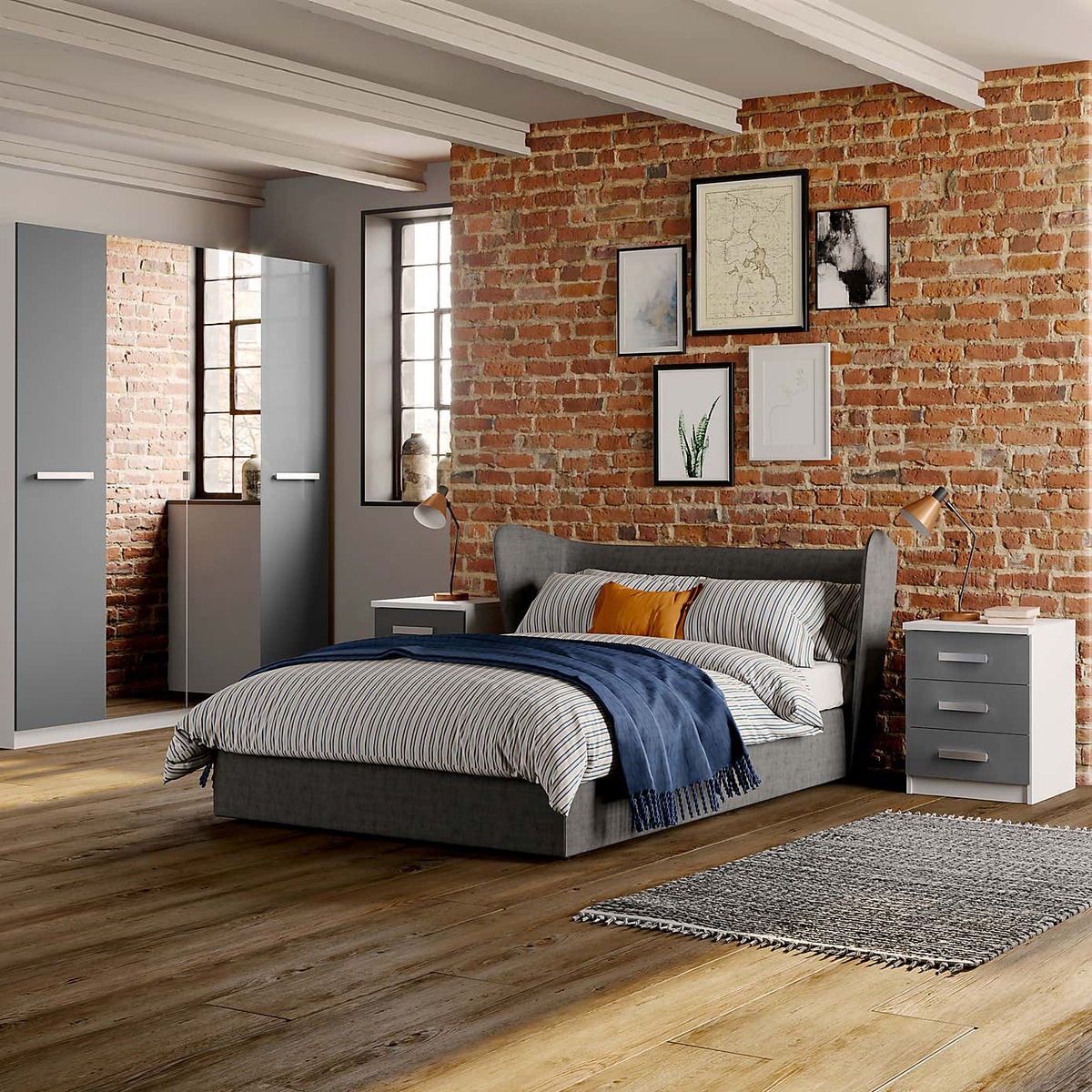Moritz 2 Door Wardrobe White and Grey – image 2