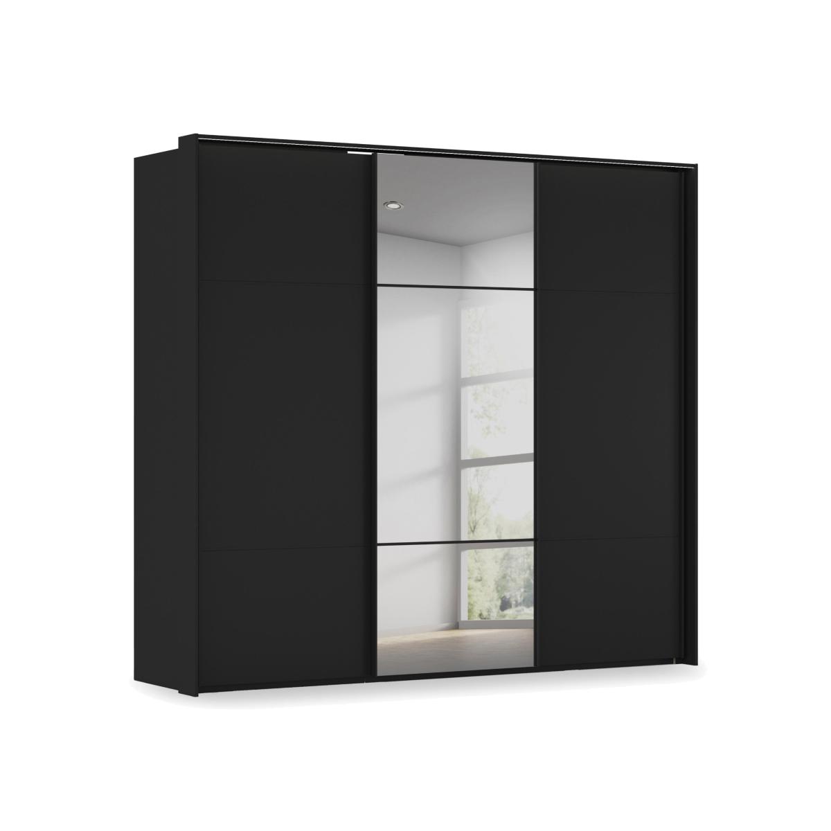 Rauch - Haven 250cm 3 Door Slider Wardrobe with 2 Décor Doors, 1 Mirror Door and Lights
