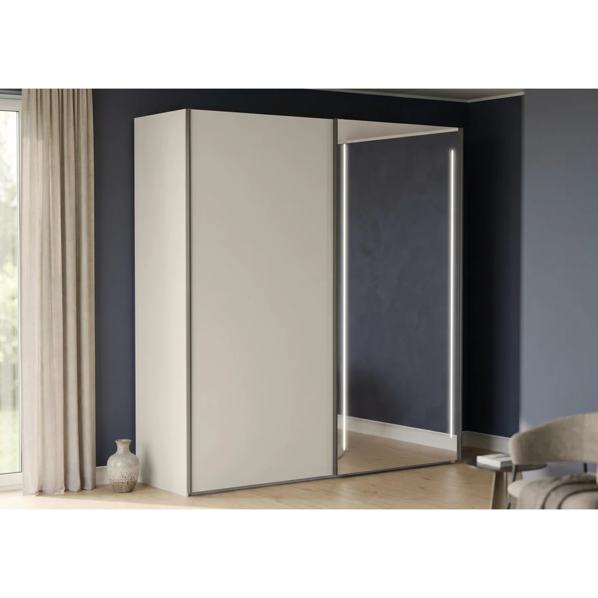 Instinct 200cm 2 Door Sliding Wardrobe with 1 Matt Finish Door and 1 Mirror Door with LED Lighting - Bedroom Furniture - In Time for Christmas – image 2