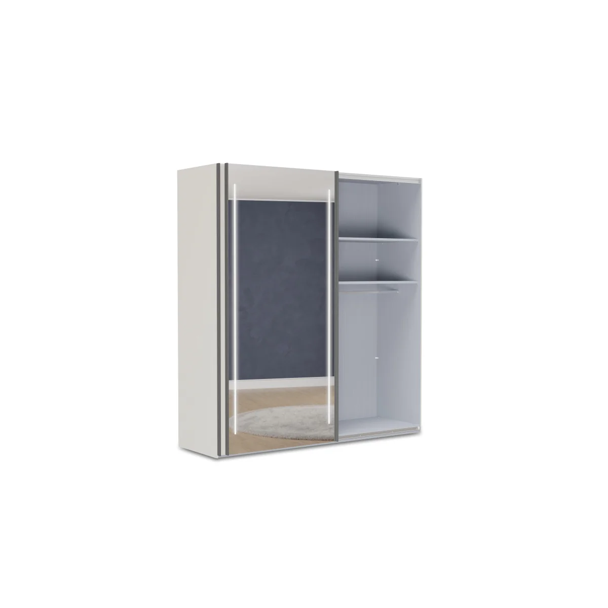 Instinct 200cm 2 Door Sliding Wardrobe with 1 Matt Finish Door and 1 Mirror Door with LED Lighting - Bedroom Furniture - In Time for Christmas – image 3