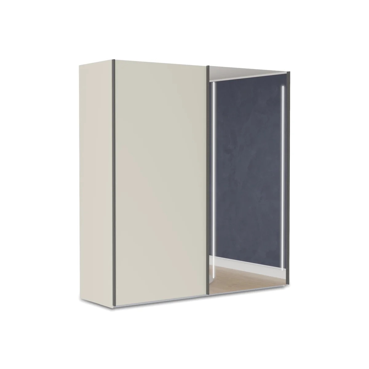 Instinct 200cm 2 Door Sliding Wardrobe with 1 Matt Finish Door and 1 Mirror Door with LED Lighting - Bedroom Furniture - In Time for Christmas – image 1