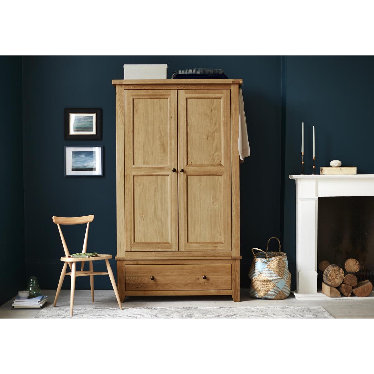 California Solid Oak Wardrobe with Drawer - Brown – image 3