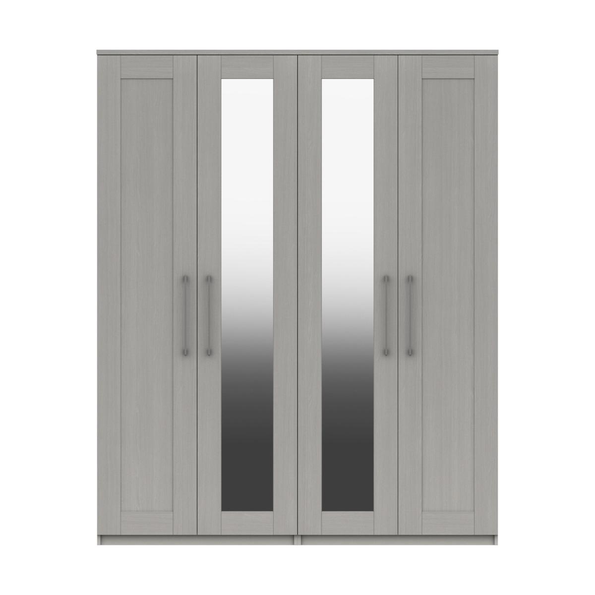 London Bedrooms - Fenchurch 4 Door Tall Wardrobe with Mirrors - Grey – image 1
