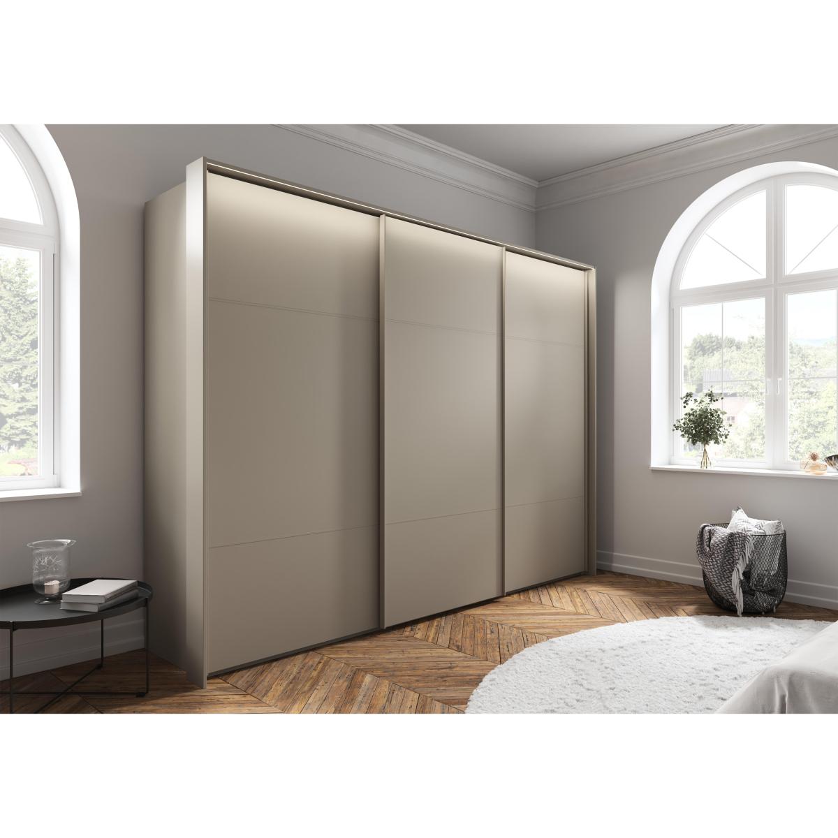 Rauch - Haven 310cm 3 Door Slider Wardrobe with Décor Doors and Lights - Silk Grey/Silk Grey Front – image 2