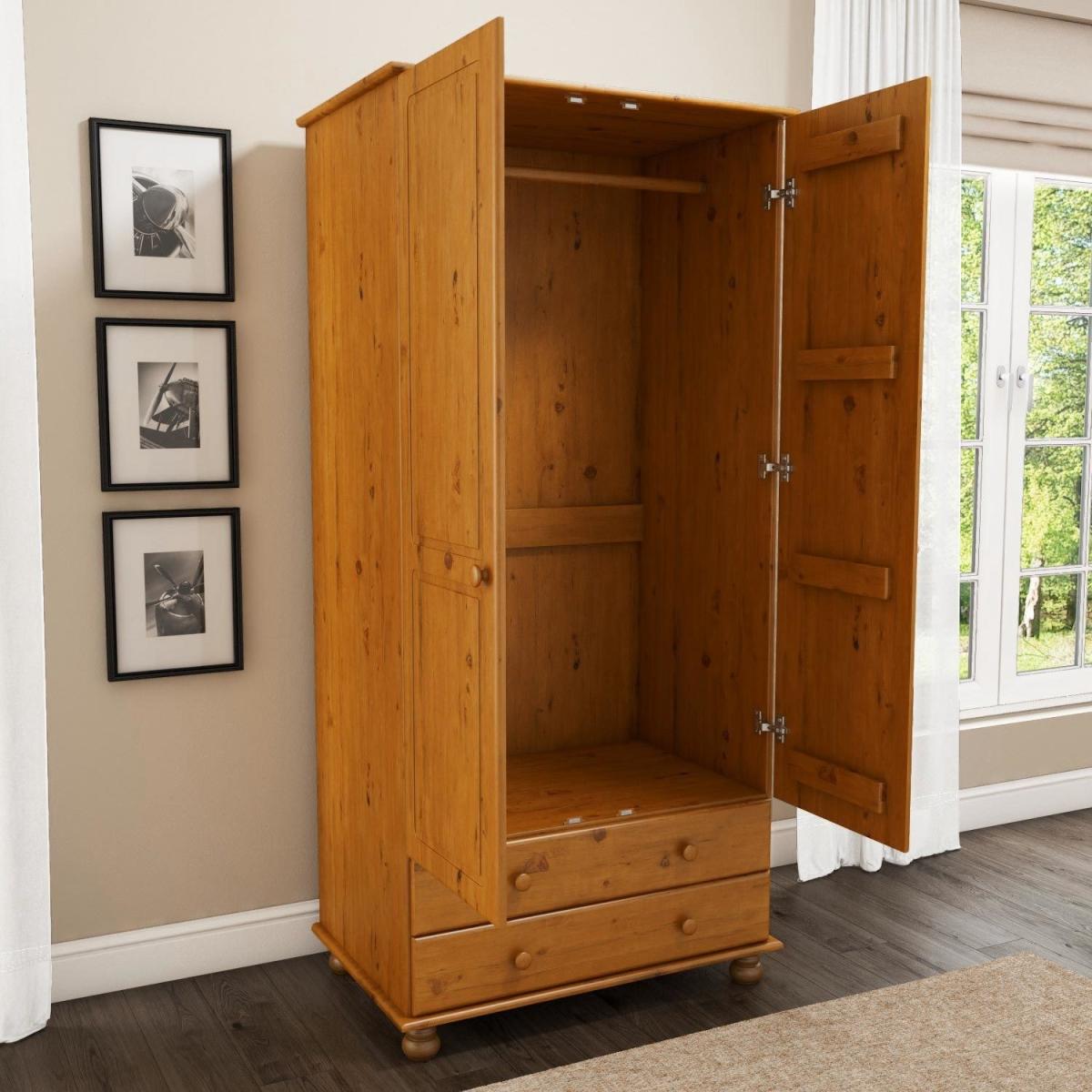 Pine 2 Door Double Wardrobe with Drawers - Hamilton – image 2