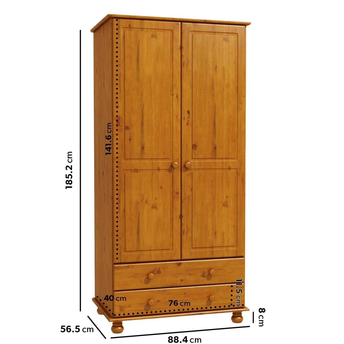 Pine 2 Door Double Wardrobe with Drawers - Hamilton – image 3