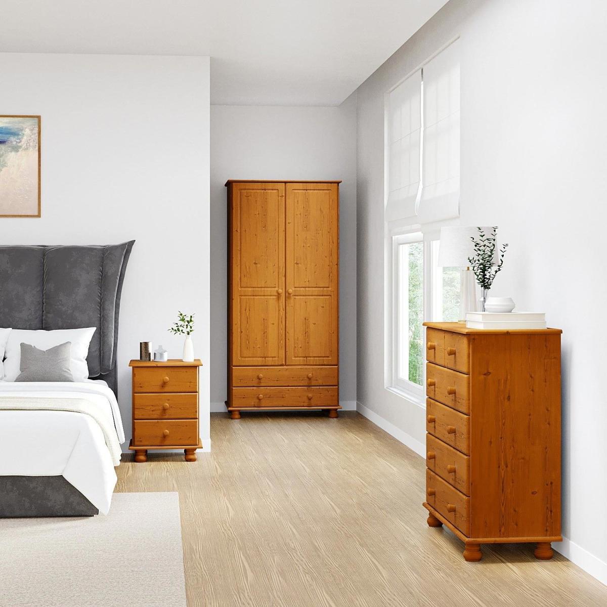 Pine 2 Door Double Wardrobe with Drawers - Hamilton – image 7