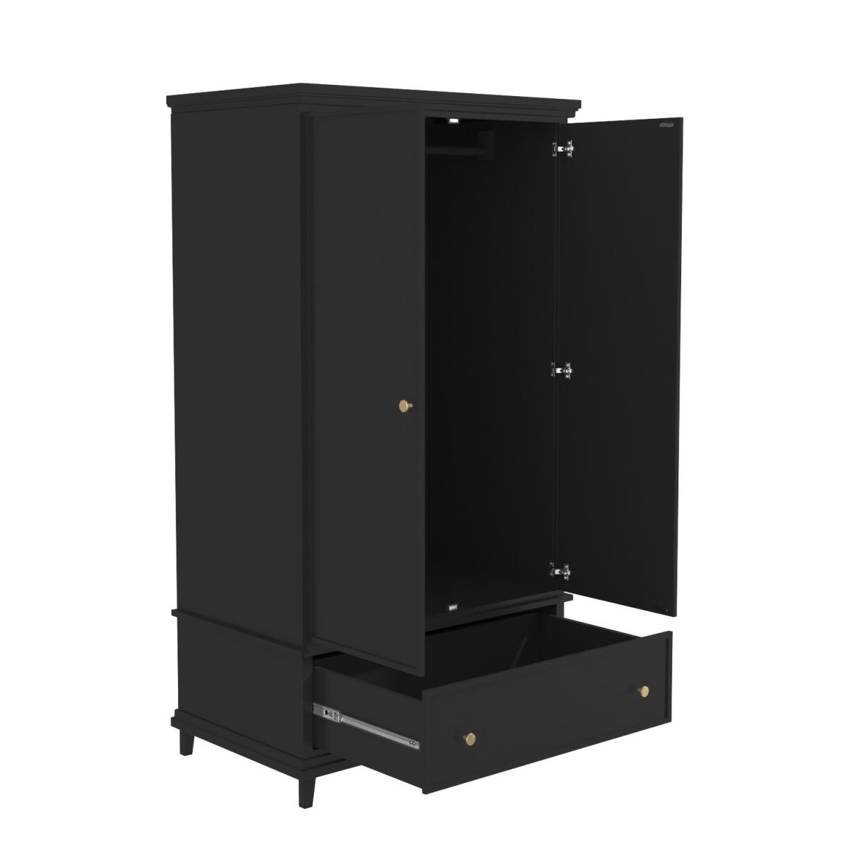 Black Painted 2 Door Double Wardrobe with Drawer - Georgia – image 4