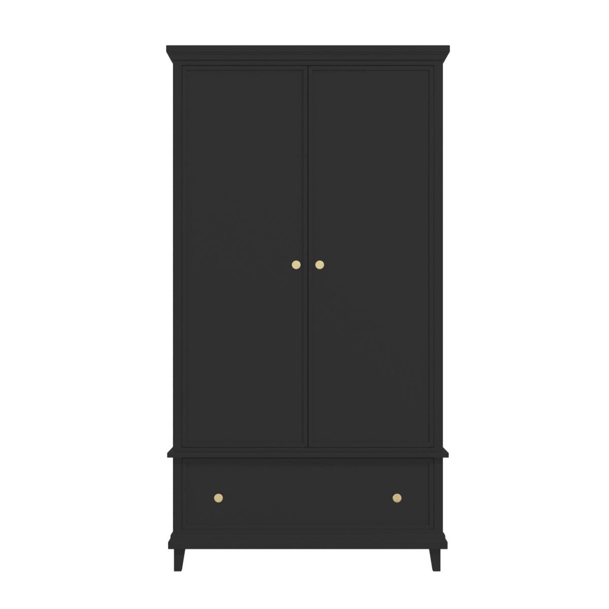 Black Painted 2 Door Double Wardrobe with Drawer - Georgia – image 5