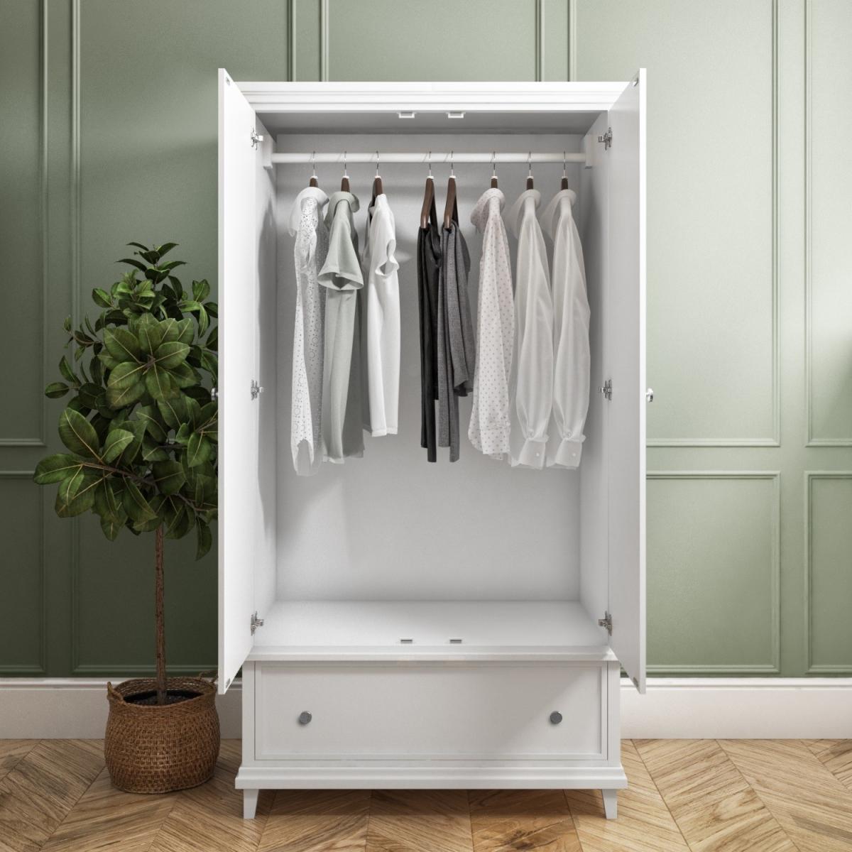 Classic White Wooden Double Wardrobe with Drawer - Georgia – image 2