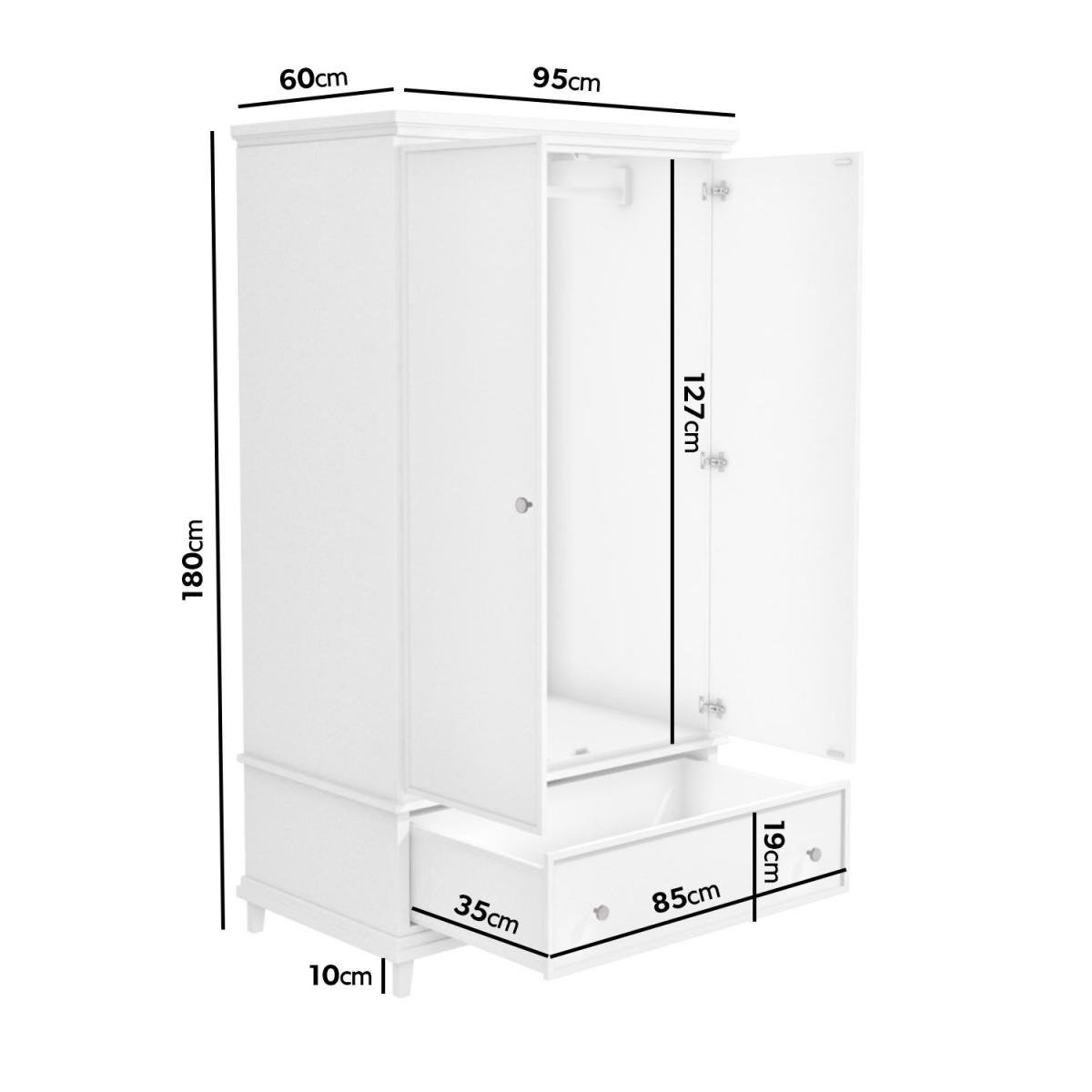 Classic White Wooden Double Wardrobe with Drawer - Georgia – image 4
