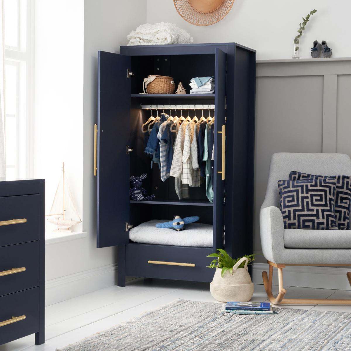 Tivoli Wooden Wardrobe with Drawer in Navy - Tutti Bambini – image 2