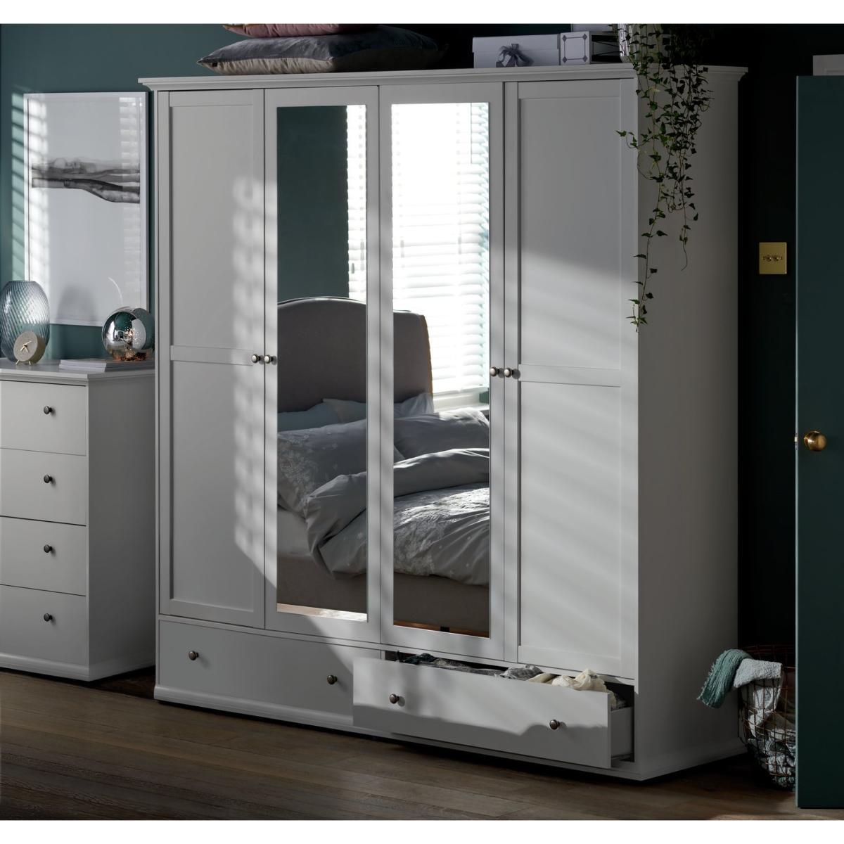 Habitat Heathland 4 Door 2 Drawer Mirror Wardrobe - Grey – image 2