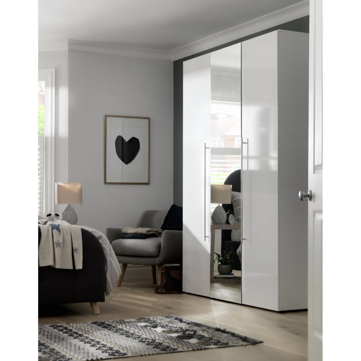 Habitat Atlas 3 Door Mirrored Gloss Wardrobe - White – image 3