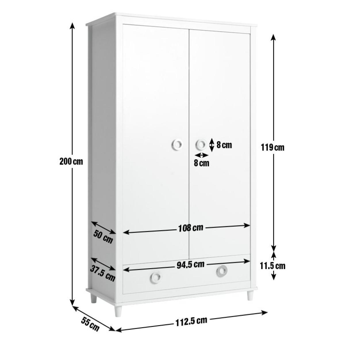 Habitat Bardot 2 Door 1 Drawer Wardrobe - White – image 3
