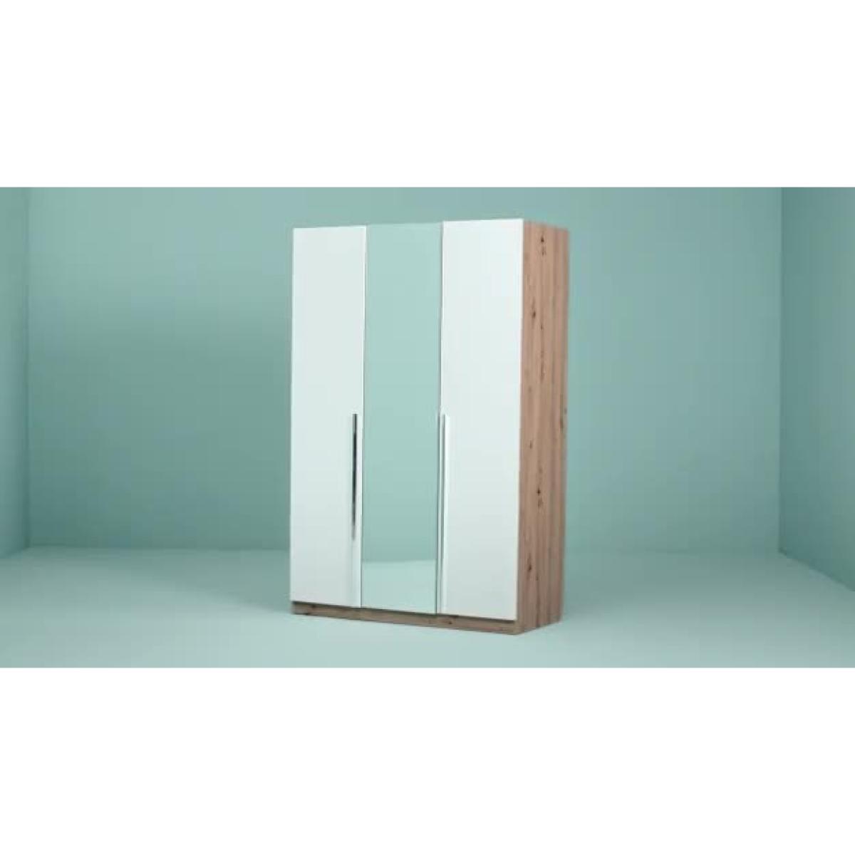 Habitat Munich 3 Door Mirror Wardrobe -White & Oak Effect – image 2
