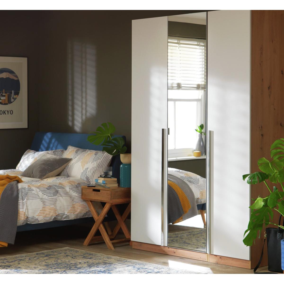 Habitat Munich 3 Door Mirror Wardrobe -White & Oak Effect – image 3
