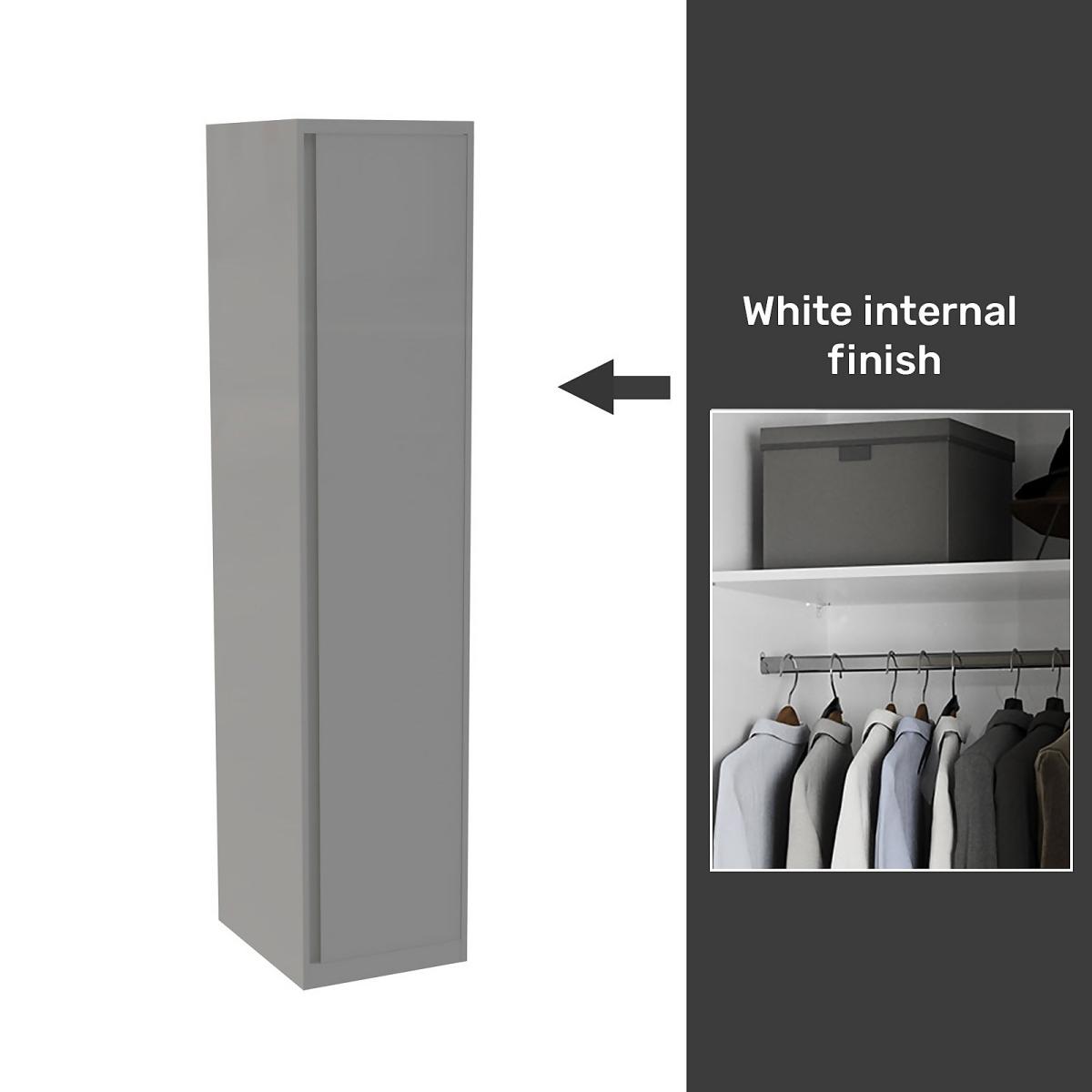 House Beautiful Escape Fitted Look Single Wardrobe, White Carcass - Gloss Grey Handleless Door (W) 490mm x (H) 2226mm – image 2