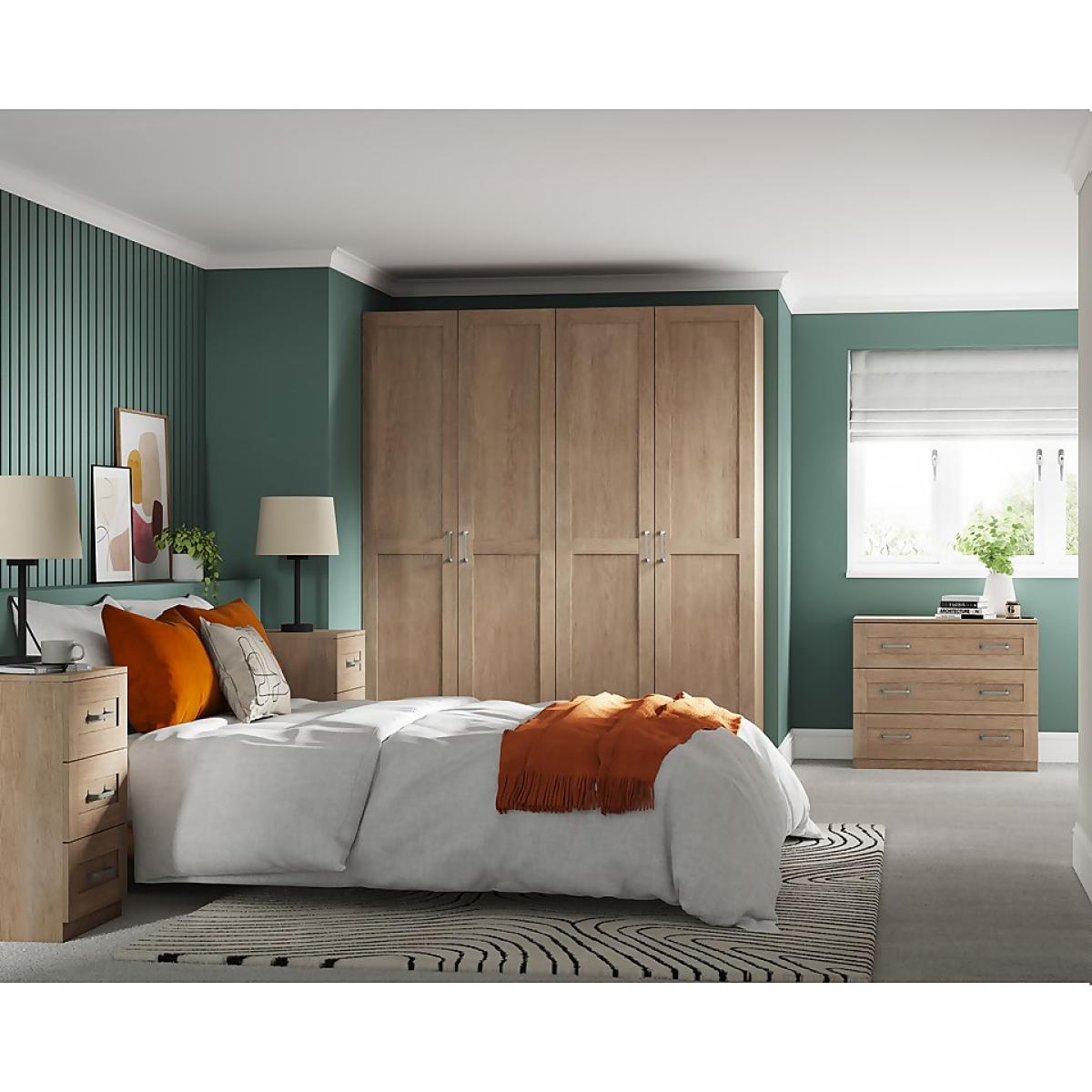 House Beautiful Realm Quad Wardrobe, Oak Effect Carcass - Oak Effect Shaker Doors (W) 1800mm x (H) 2196mm – image 2