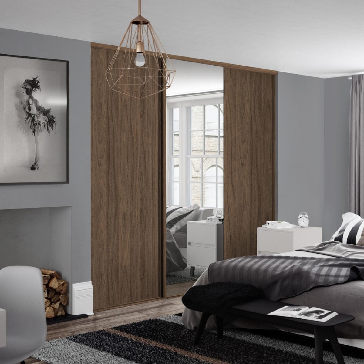 Classic 3 Door Sliding Wardrobe Kit Walnut Panel/Mirror with Walnut Frame (W)2216mm x (H)2260mm – image 2
