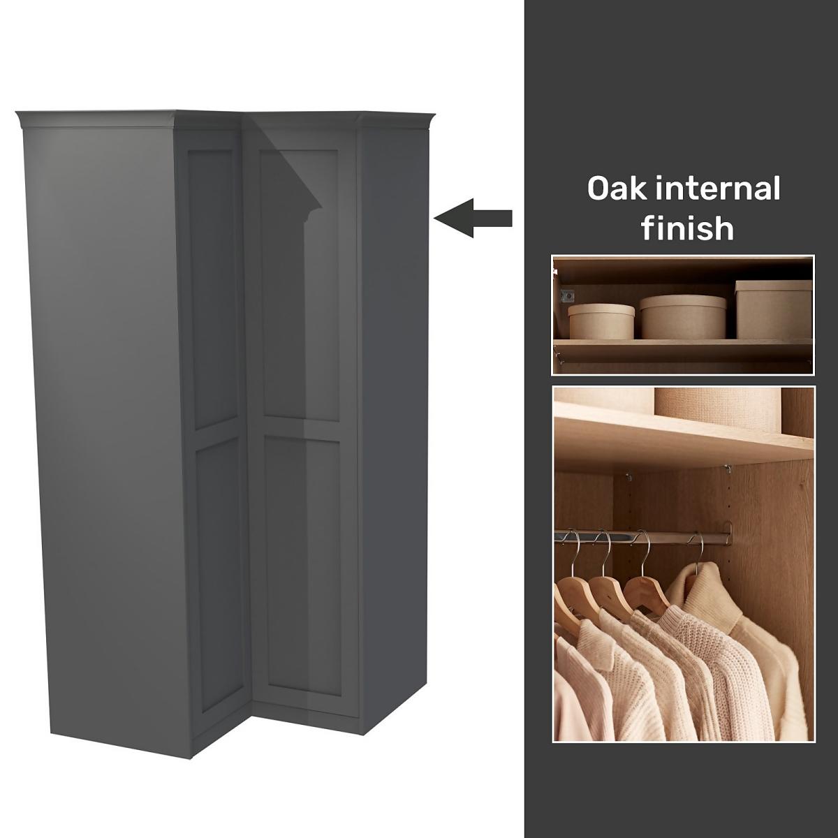 House Beautiful Realm Fitted Look Corner Wardrobe, Oak Effect Carcass - Carbon Grey Shaker Doors (W) 1103mm x (H) 2256mm – image 2