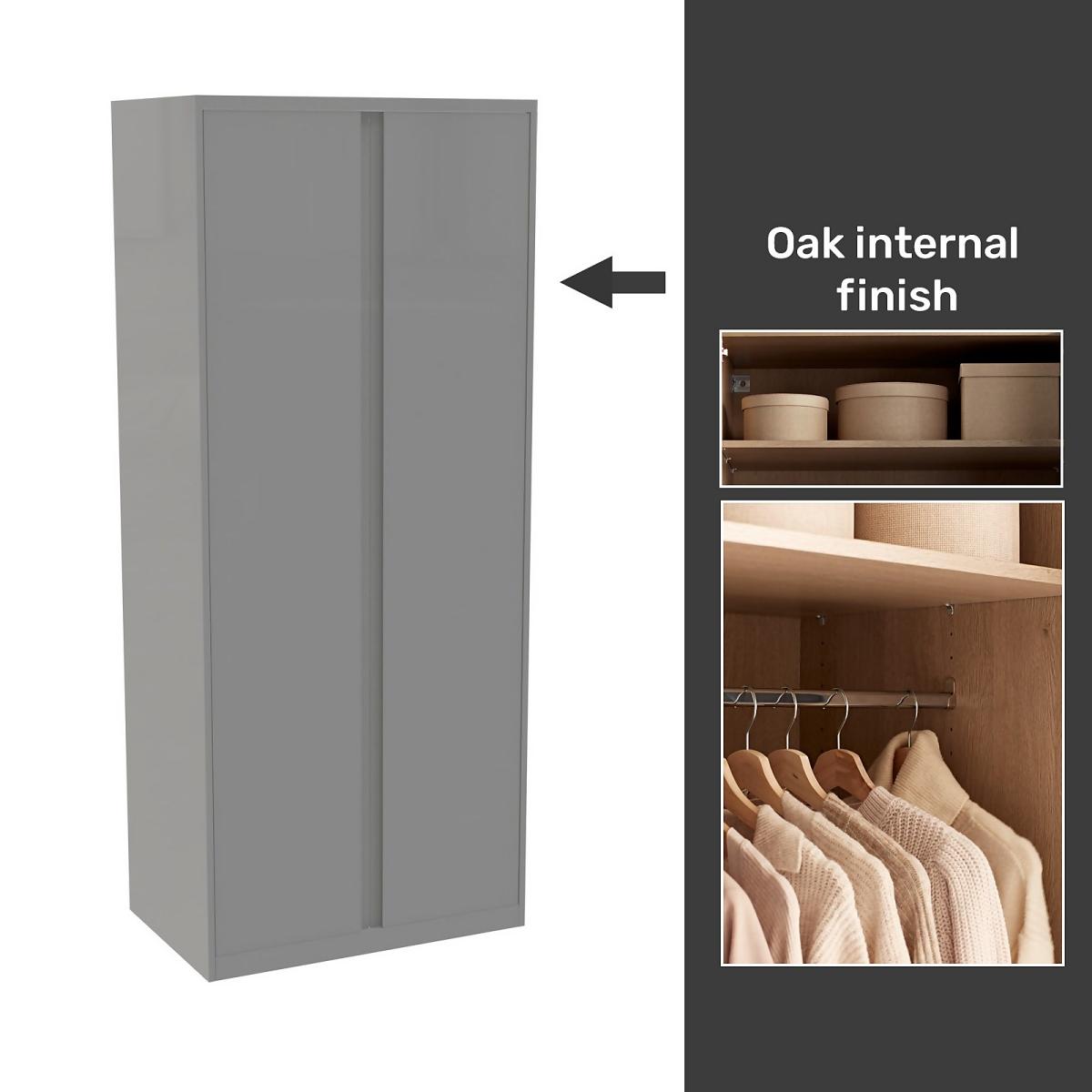 House Beautiful Escape Fitted Look Double Wardrobe, Oak Effect Carcass - Gloss Grey Handleless Doors (W) 940mm x (H) 2226mm – image 2