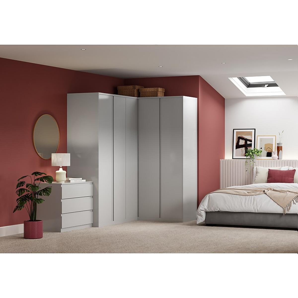 House Beautiful Escape Fitted Look Double Wardrobe, Oak Effect Carcass - Gloss Grey Handleless Doors (W) 940mm x (H) 2226mm – image 4