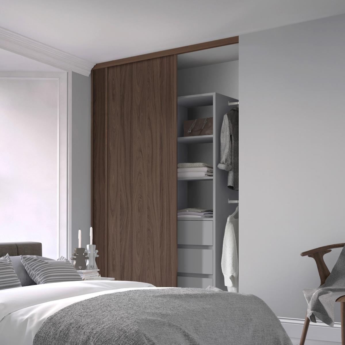 Classic Sliding Wardrobe Door Walnut Panel with Walnut Frame (W)610mm – image 2