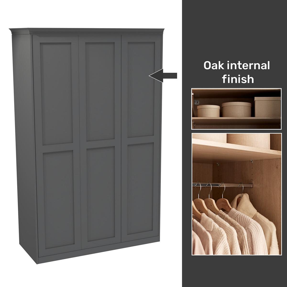 House Beautiful Realm Fitted Look Triple Wardrobe, Oak Effect Carcass - Carbon Grey Shaker Doors (W) 1451mm x (H) 2256mm – image 2