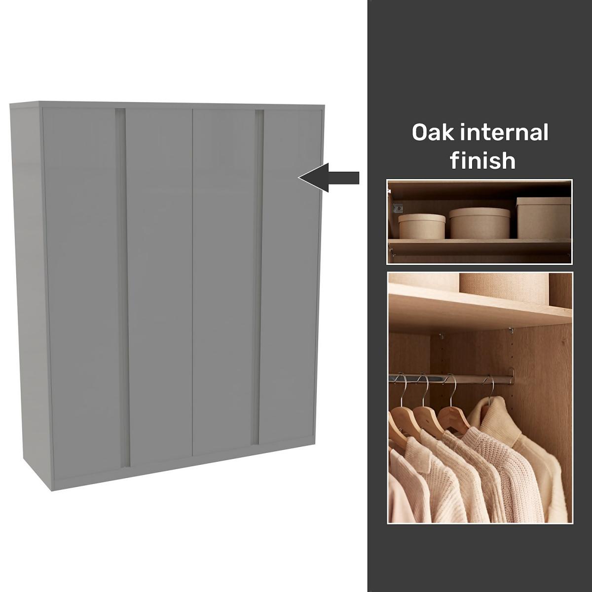 House Beautiful Escape Fitted Look Quad Wardrobe, Oak Effect Carcass - Gloss Grey Handleless Doors (W) 1840mm x (H) 2226mm – image 2