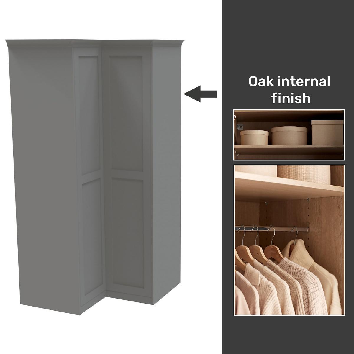 House Beautiful Realm Fitted Look Corner Wardrobe, Oak Effect Carcass - Grey Shaker Doors (W) 1103mm x (H) 2256mm – image 2