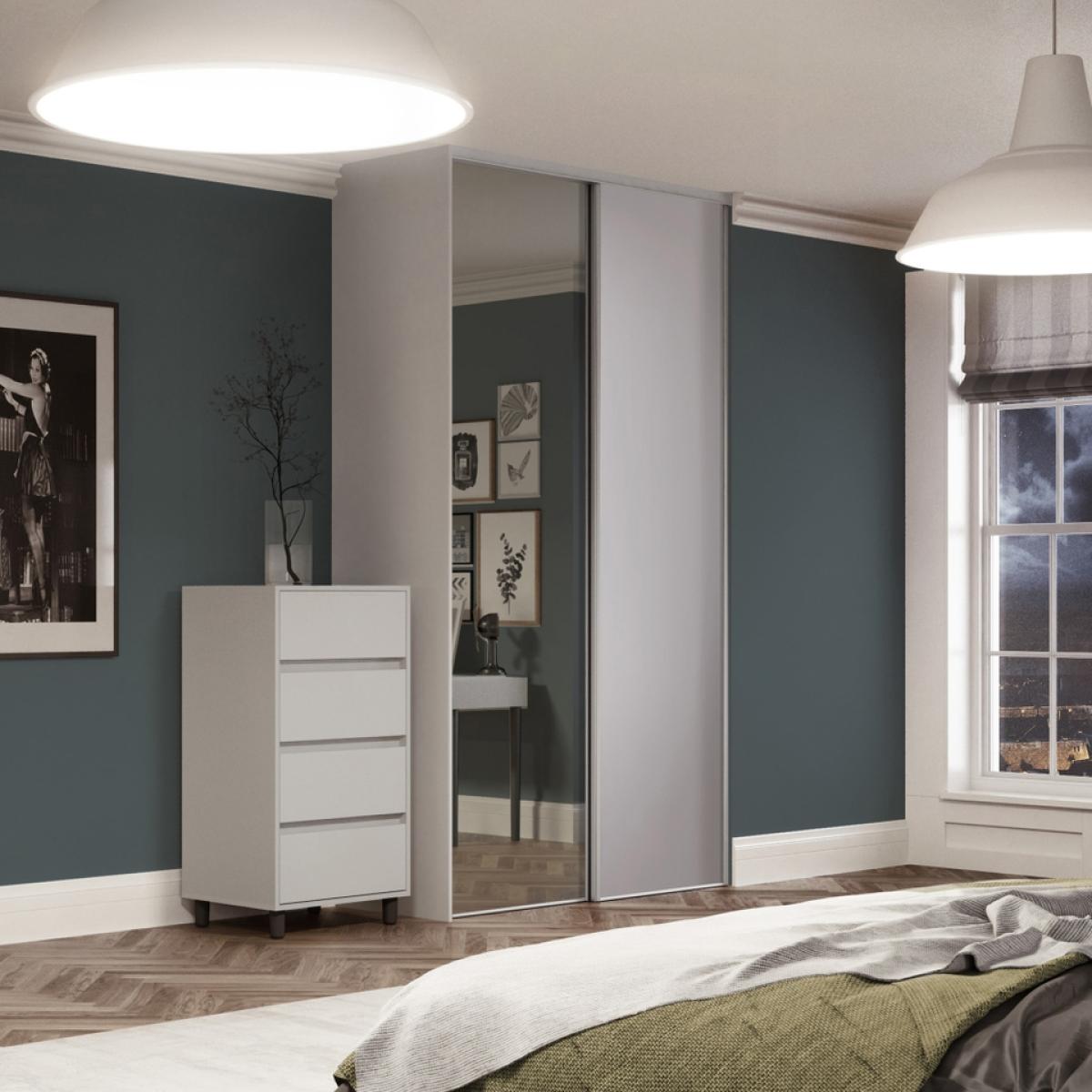 Classic 2 Door Sliding Wardrobe Kit Dove Grey Panel/Mirror with Dove Grey Frame  (W)1793mm x (H)2260mm – image 2