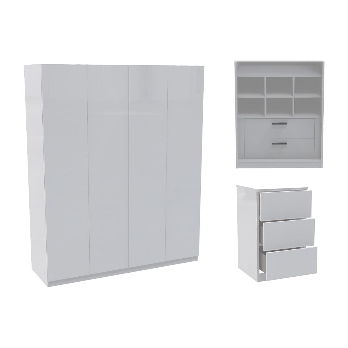 House Beautiful Honest Quad Wardrobe Bedroom Set, White Carcass - Gloss White Slab Doors – image 1