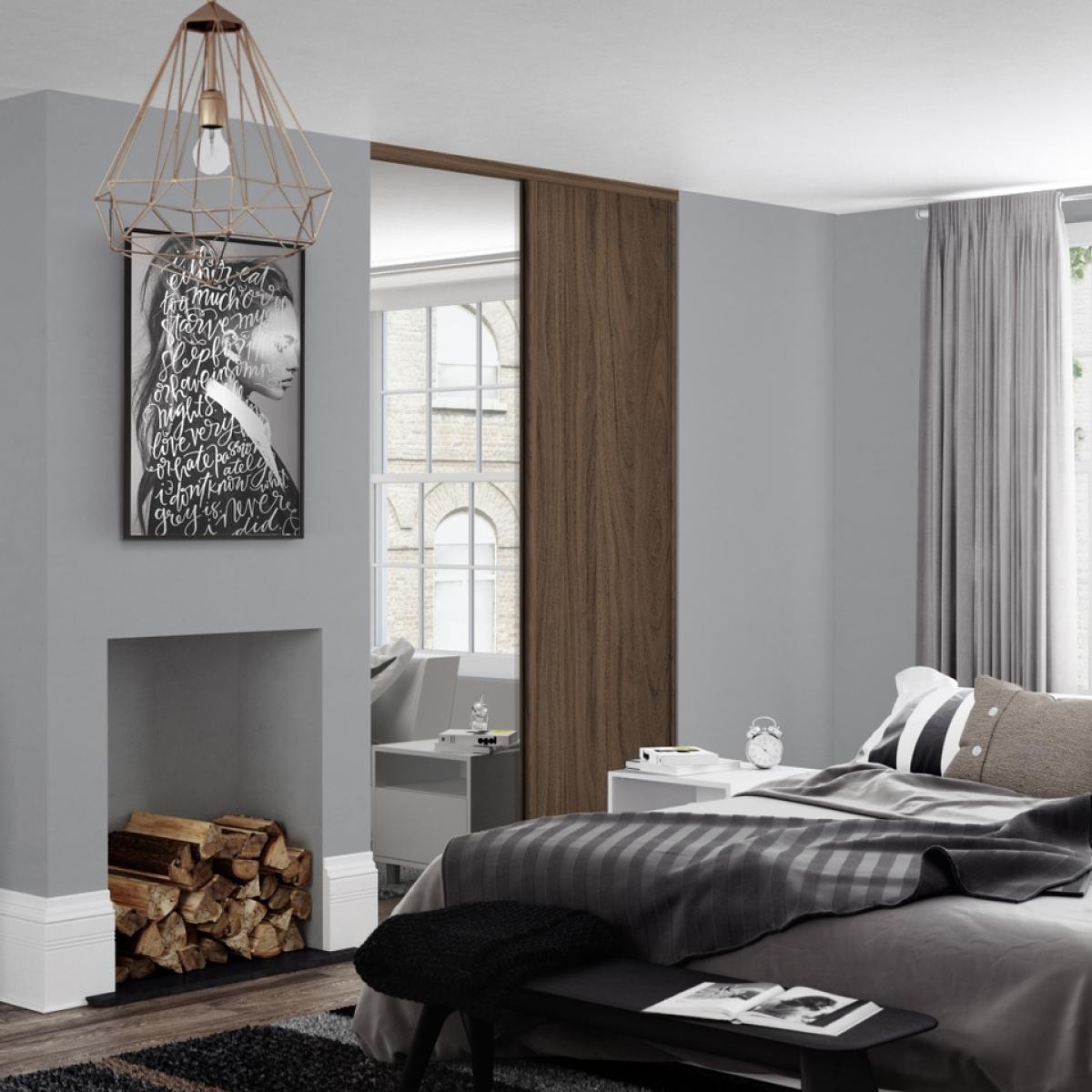 Classic 2 Door Sliding Wardrobe Kit Walnut Panel/Mirror with Walnut Frame  (W)1185mm x (H)2260mm – image 2