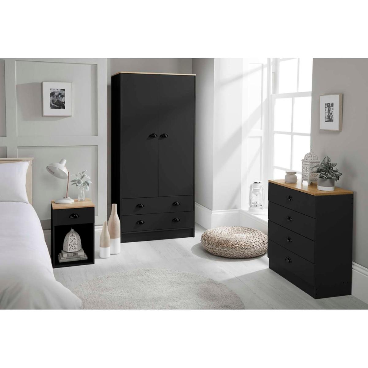Barnford 2 Door 2 Drawer Wooden Wardrobe - Black – image 4