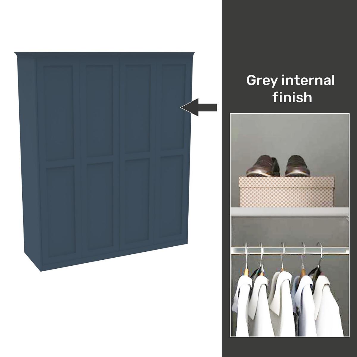 House Beautiful Realm Fitted Look Quad Wardrobe, Grey Carcass - Navy Blue Shaker Doors (W) 1901mm x (H) 2256mm – image 2