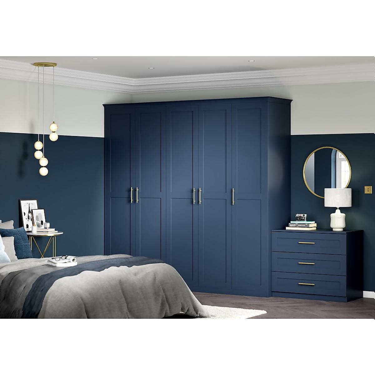 House Beautiful Realm Fitted Look Quad Wardrobe, Grey Carcass - Navy Blue Shaker Doors (W) 1901mm x (H) 2256mm – image 5