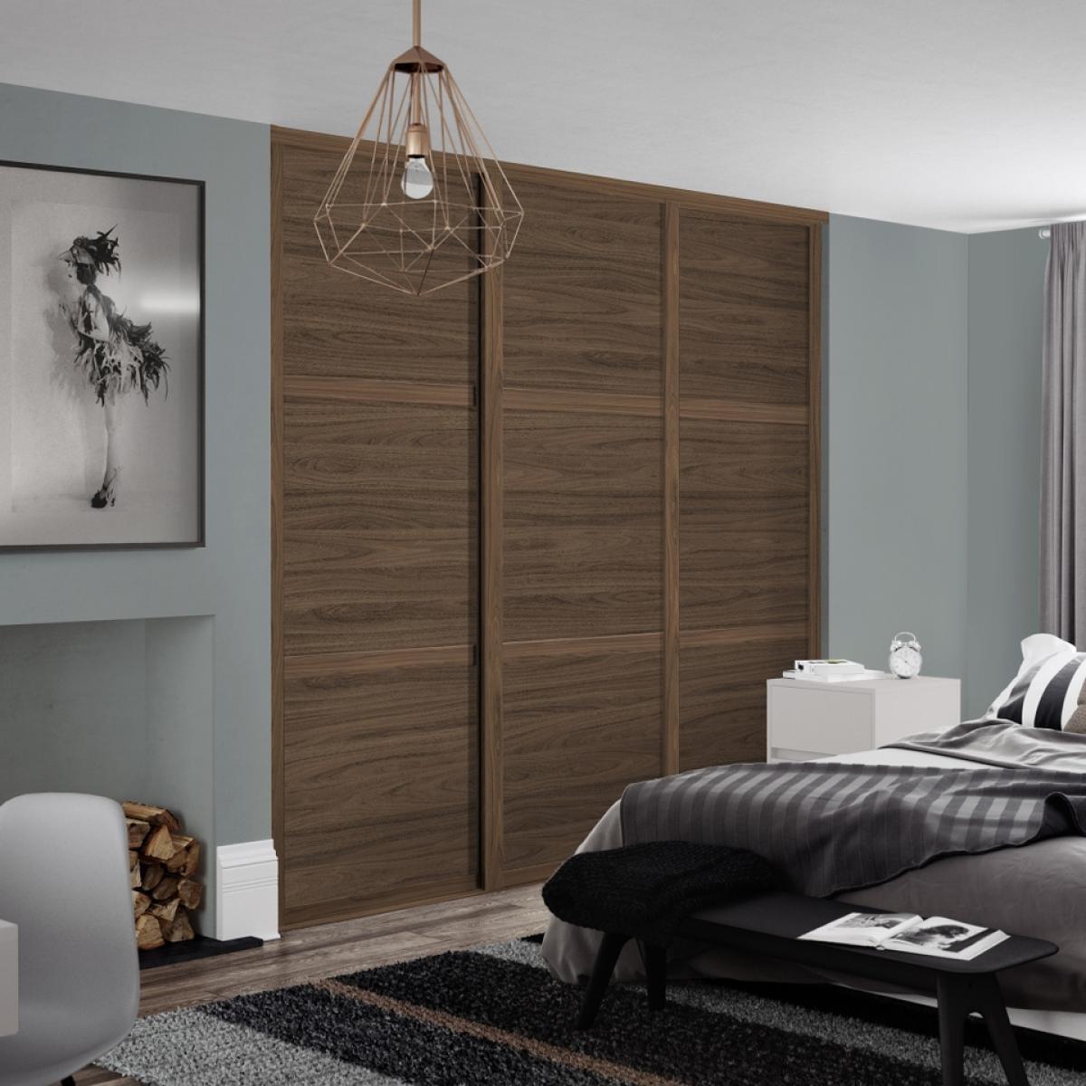 Shaker Sliding Wardrobe Door 3 Panel Walnut (W)914mm – image 2