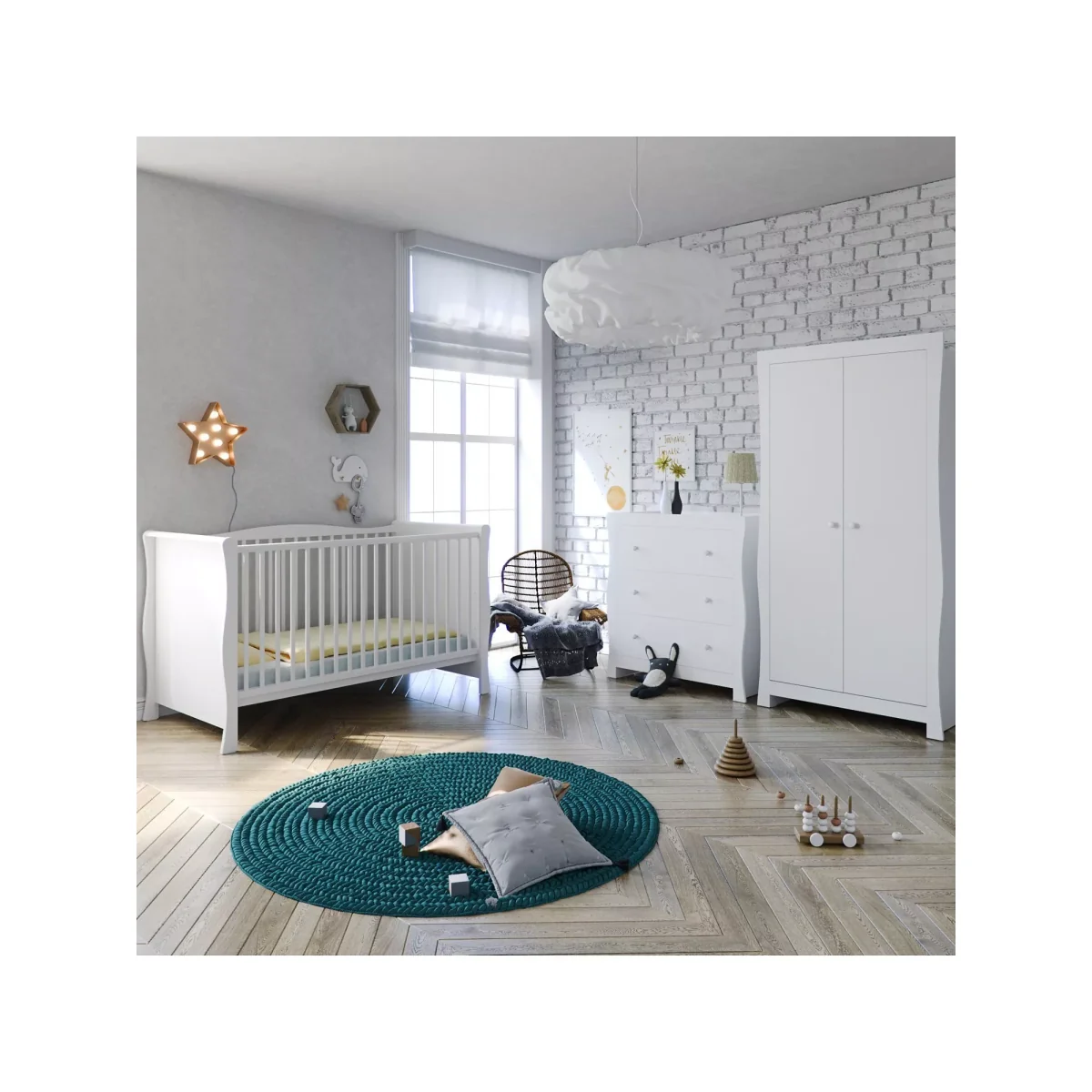 Little Acorns Traditional Sleigh Double Wardrobe, White – image 4
