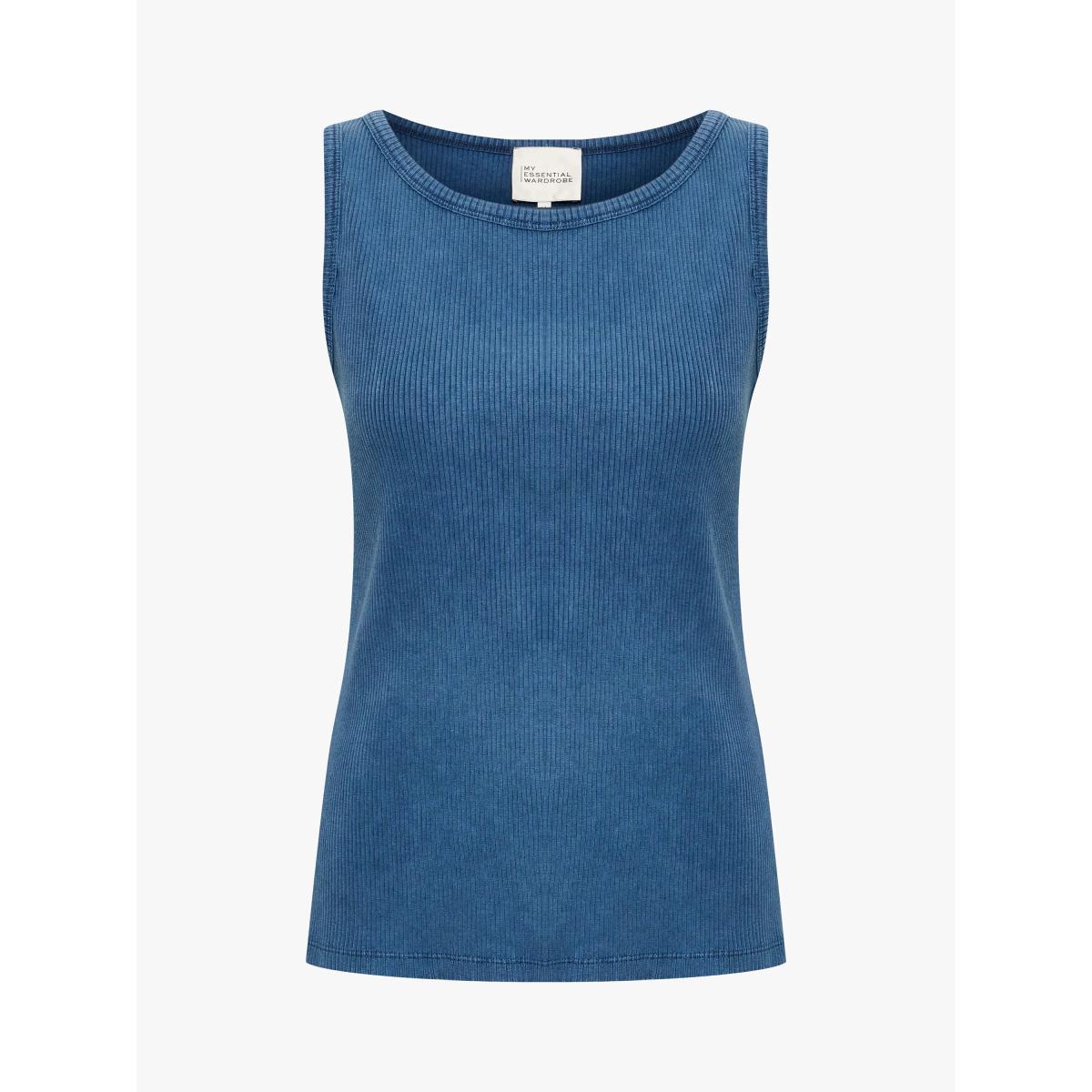 MY ESSENTIAL WARDROBE Ace Ribbed Jersey Vest Top, Washed Blue – image 4