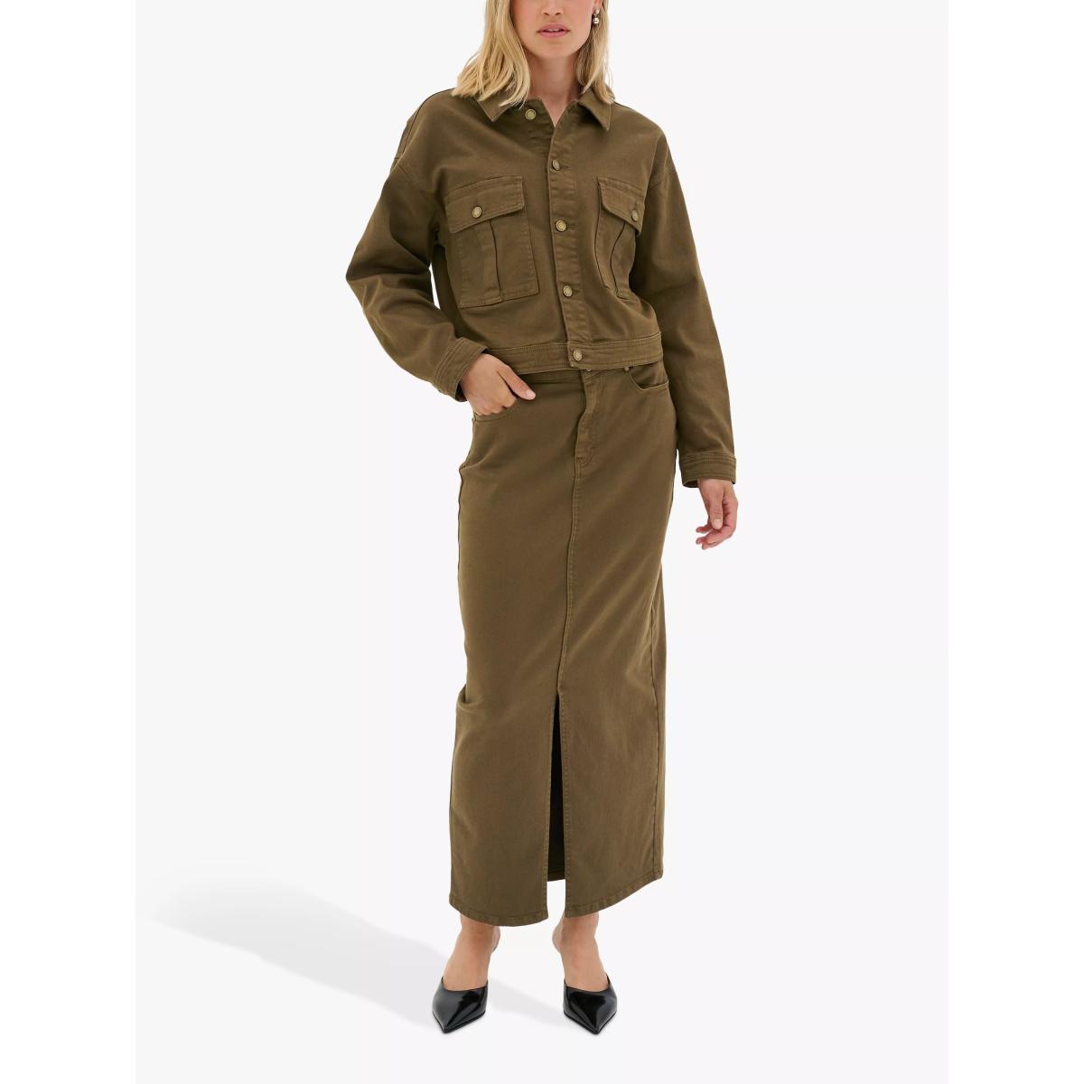 MY ESSENTIAL WARDROBE Lara Slit Maxi Skirt, Military Olive Wash – image 3