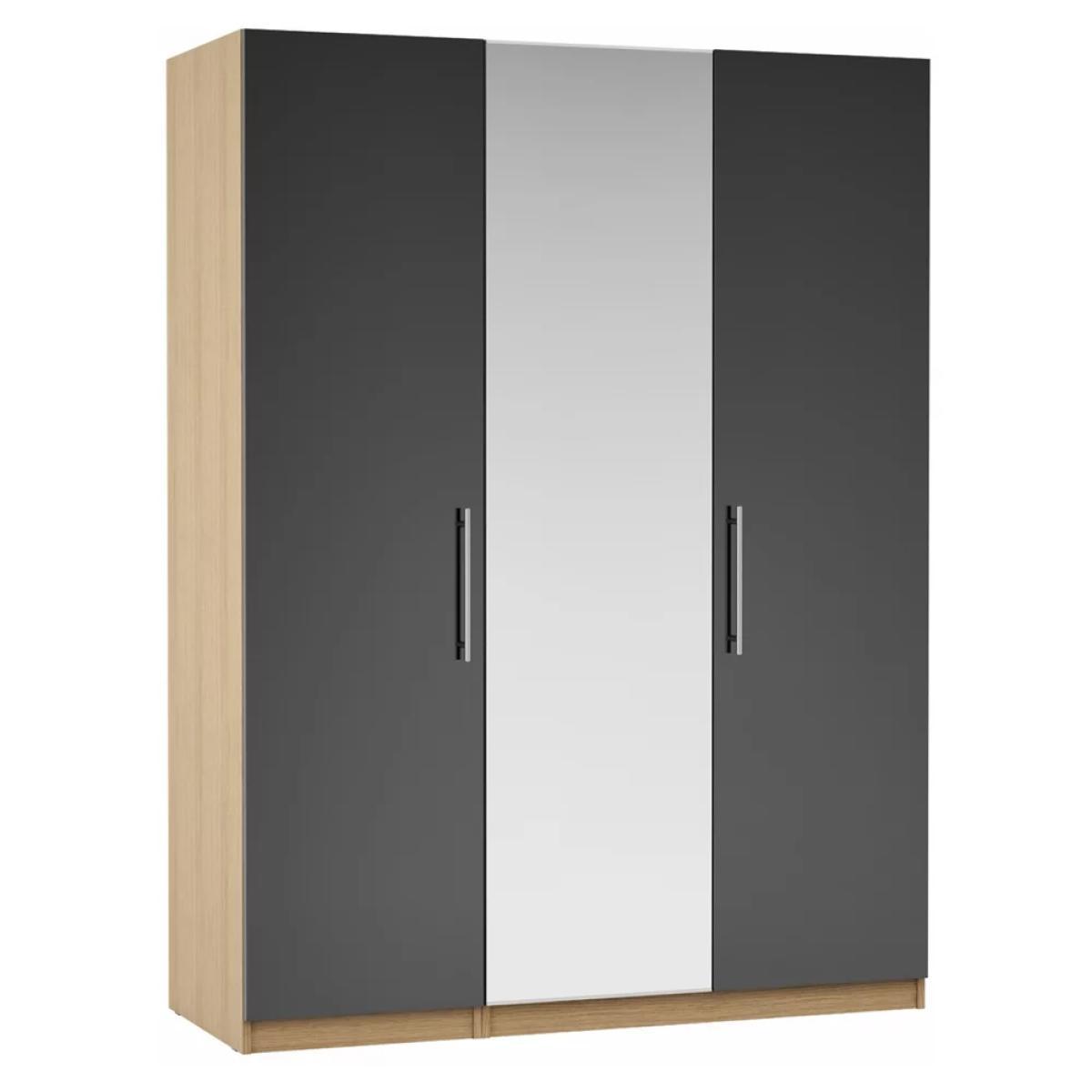 ANYDAY John Lewis & Partners Mix it T-bar Handle Mirrored Triple Wardrobe, Gloss House Steel/Natural Oak – image 2