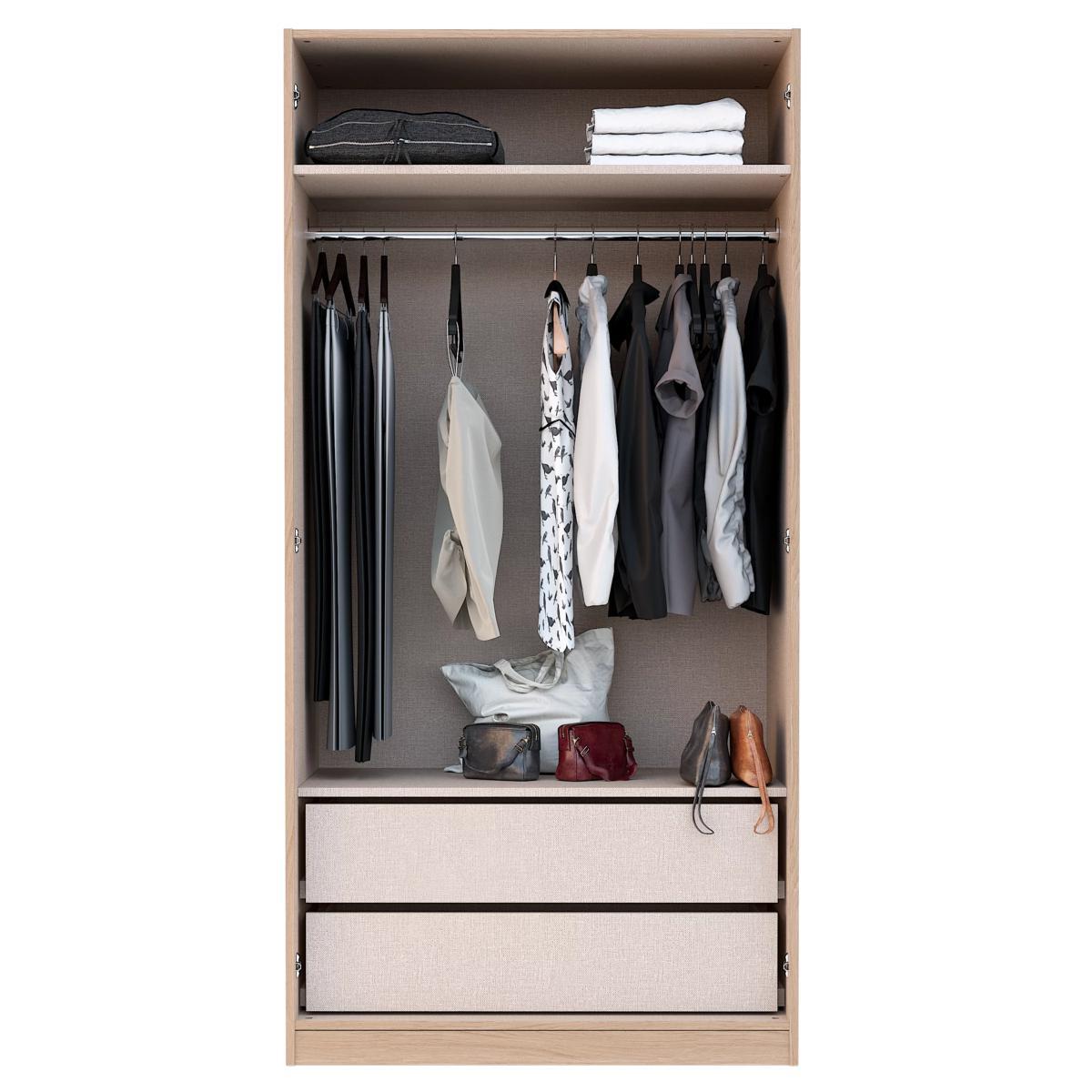 ANYDAY John Lewis & Partners Mix It Stainless Steel Long T-Bar Handle, Double Wardrobe with Internal Drawers, Gloss White Slab/Natural Oak – image 3