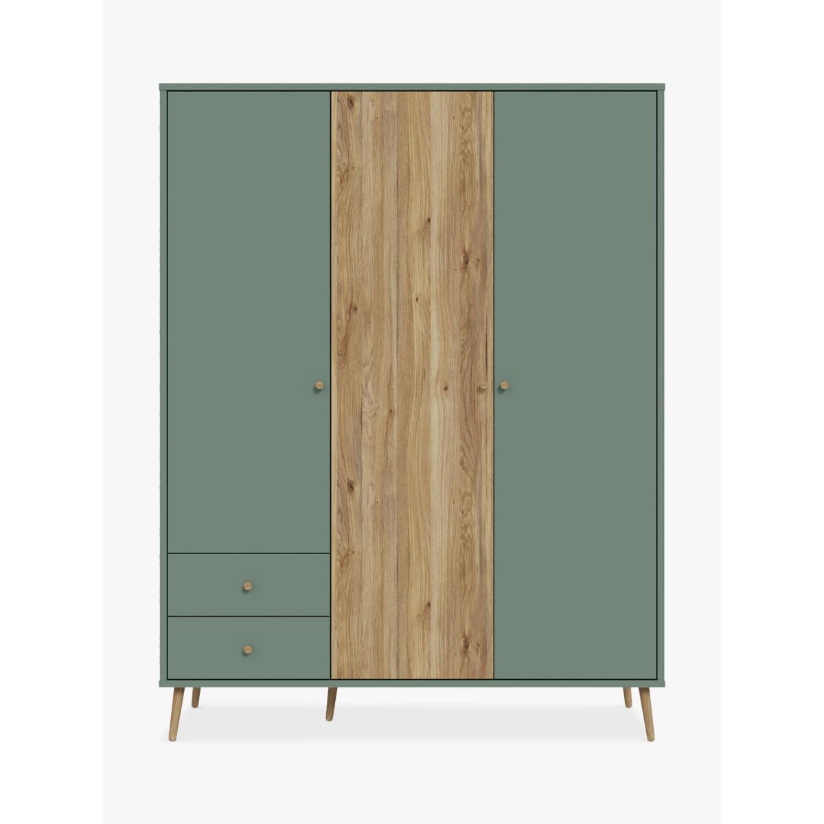 Easy Klix Harllson 3 Door Wardrobe with 2 Drawers, Green/Oak – image 2