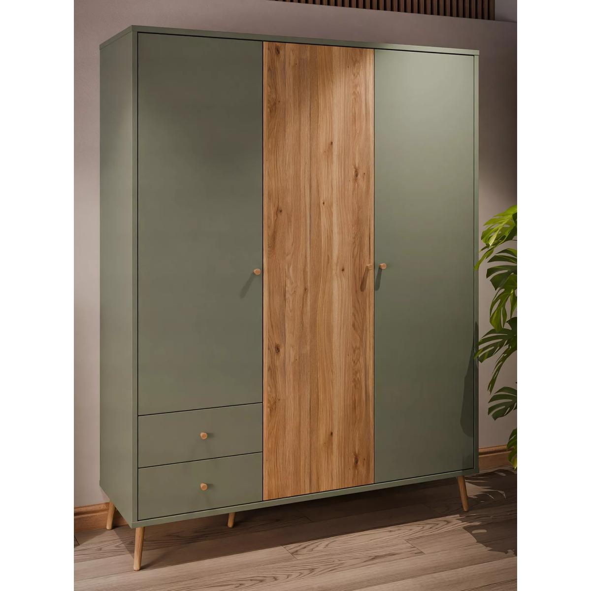 Easy Klix Harllson 3 Door Wardrobe with 2 Drawers, Green/Oak – image 4