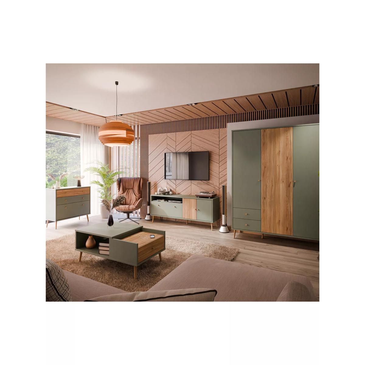 Easy Klix Harllson 3 Door Wardrobe with 2 Drawers, Green/Oak – image 5